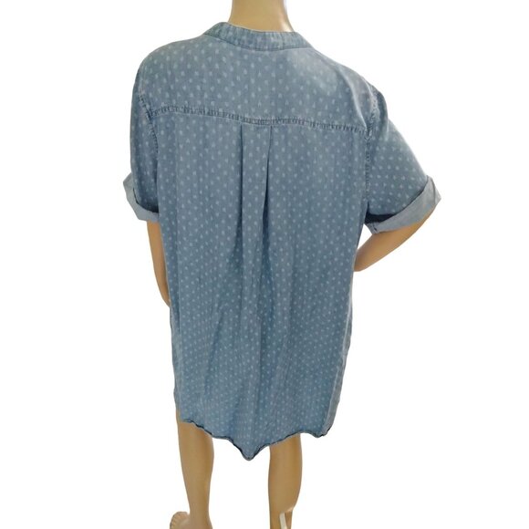 Philosophy Blue Denim Lace-Up Polka Dot Tunic Dress With Rolled Sleeves Size XXL - Picture 6 of 7